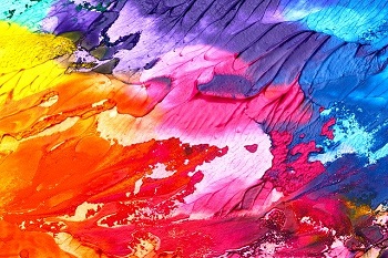 Oil paints in orange pink and purple up close, the texture would be felt as Accessible Art